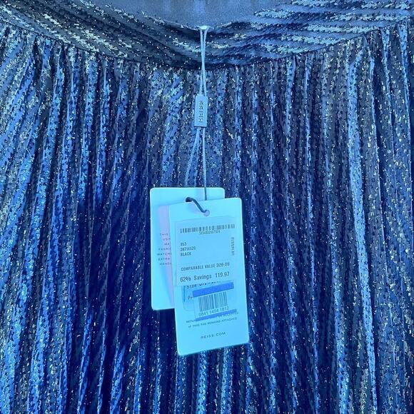 NWT: REISS Marianne Pleated Metallic Mesh Midi Skirt Black US 10 (K354) - Picture 8 of 11